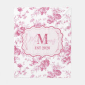 Custom Pink Toile Floral Monogram Fleecedecke (Vorderseite)