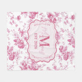 Custom Pink Toile Floral Monogram Fleecedecke (Vorderseite (Horizontal))