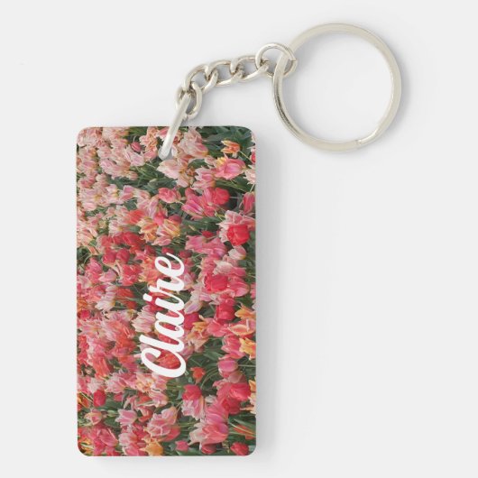 Custom Pink Tulip Garden Bridesmaid Schlüsselkette Schlüsselanhänger (Rückseite)