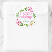 Custom Pink und White Happy Holidays Kranz Runder Aufkleber (Tasche)