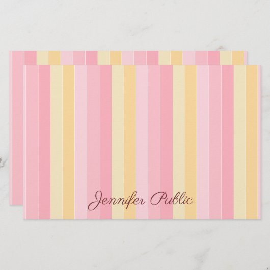 Custom Pink Vanille Yellow White Template Script Briefpapier (Vorne/Hinten)