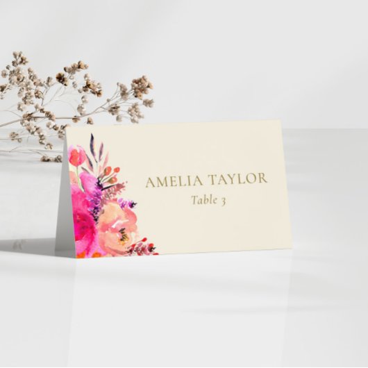Custom Pink Watercolor Floral Wedding Place Card Tischnummer