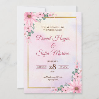 Custom Pink Watercolor Wedding Invitation Einladung