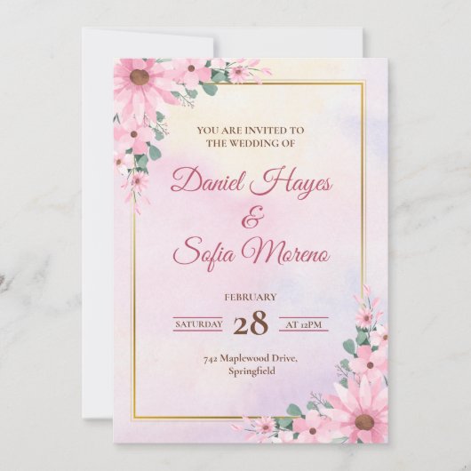 Custom Pink Watercolor Wedding Invitation Einladung (Vorderseite)