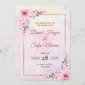 Custom Pink Watercolor Wedding Invitation Einladung (Vorne/Hinten)