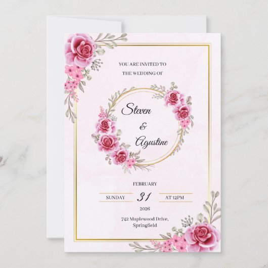 Custom Pink Wedding Invitation | Editable Einladung (Vorderseite)