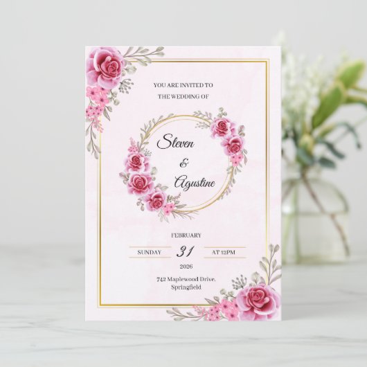 Custom Pink Wedding Invitation | Editable Einladung (Stehend Vorderseite)
