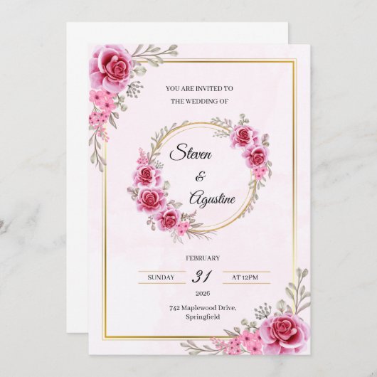 Custom Pink Wedding Invitation | Editable Einladung (Vorne/Hinten)