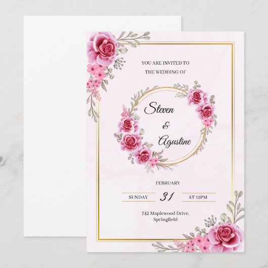 Custom Pink Wedding Invitation | Editable Einladung (Vorne/Hinten)