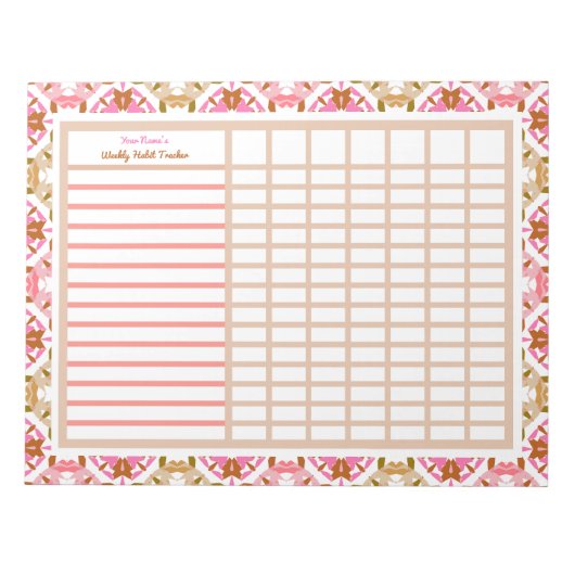Custom Pink Weekekly Habit Goals Tracker Planner Notizblock (Vorderseite)
