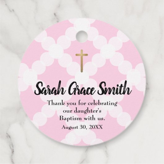 Custom Pink White Baby Girl Taufe Vielen Dank Geschenkanhänger (Rückseite)