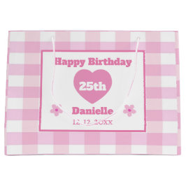 Custom Pink White Checkered Happy 25. Geburtstag Große Geschenktüte