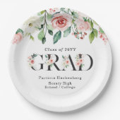 Custom Pink & White Watercolor Floral Grad Party  Pappteller (Vorderseite)
