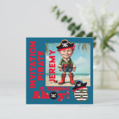 Custom Pirate 6. Geburtstag Boy Karikatur Einladung (Stehend Vorderseite)