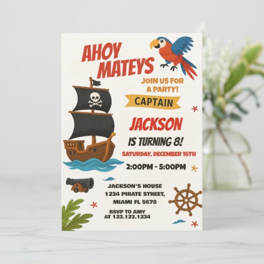 Custom Pirate Birthday Einladung (Stehend Vorderseite)
