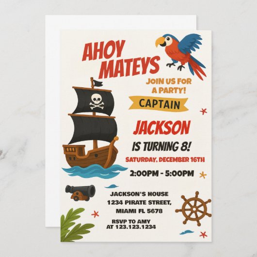 Custom Pirate Birthday Einladung (Vorne/Hinten)