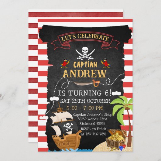 Custom Pirate Birthday Party Schatzkarte für Junge Einladung (Vorne/Hinten)