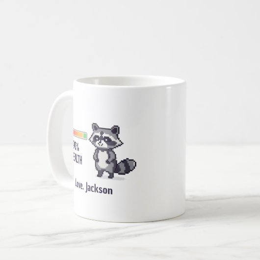 Custom Pixel Raccoon Health Bar Funny Kaffeetasse (Vorderseite Links)