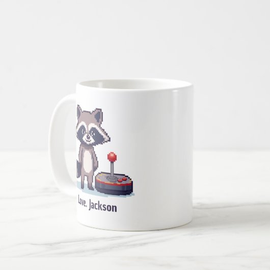 Custom Pixel Raccoon With Joystick Kaffeetasse (Vorderseite Links)