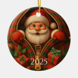 Custom Plaid Santa Claus Christmas Design Keramik Ornament