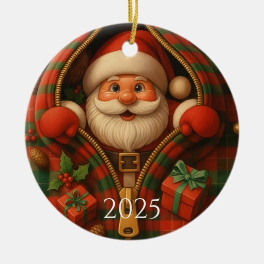 Custom Plaid Santa Claus Christmas Design Keramik Ornament (Vorne)