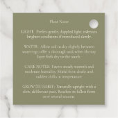 Custom Plant Care Olive Sage Green Business Geschenkanhänger (Rückseite)
