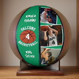 Custom Player Photos Team Name and Number Green Basketball