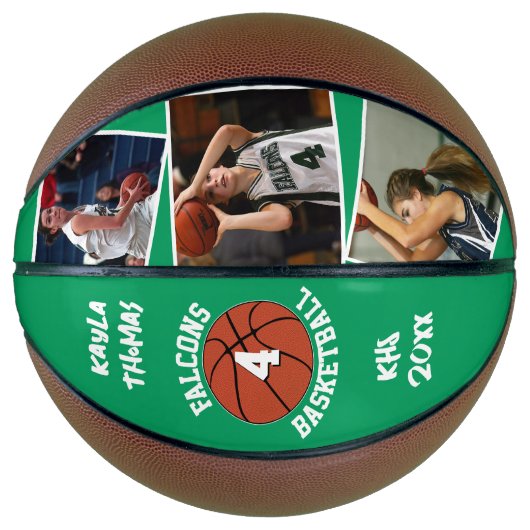 Custom Player Photos Team Name and Number Green Basketball (Vorderseite)