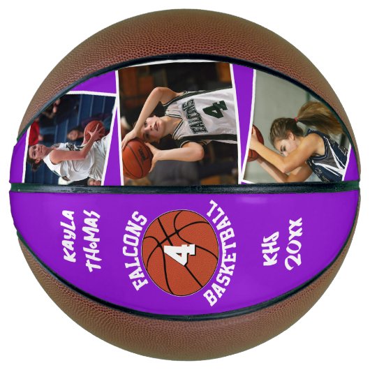 Custom Player Photos Team Name and Number Purple Basketball (Vorderseite)