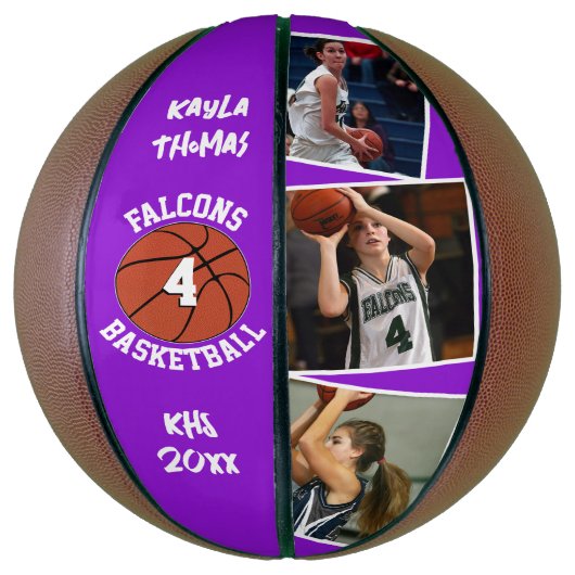 Custom Player Photos Team Name and Number Purple Basketball (Vertikal)