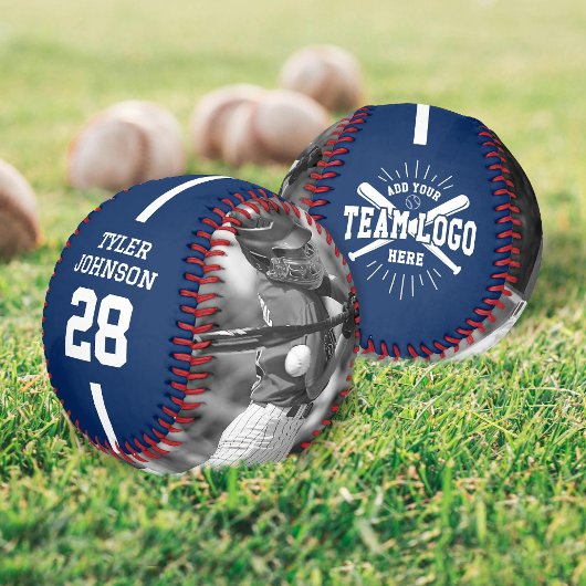 Custom Player Team Logo 2 Photo Blue Baseball