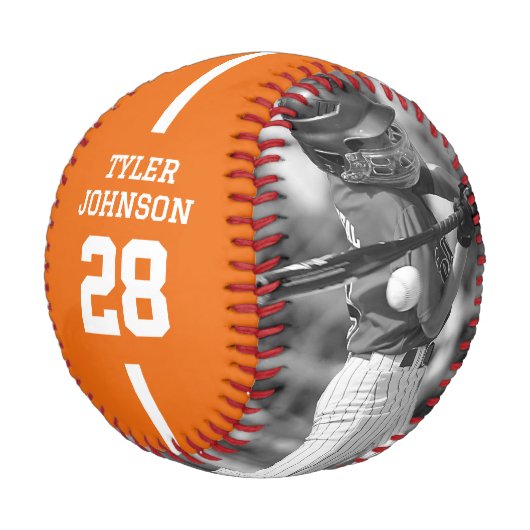 Custom Player Team Logo 2 Photo Orange Baseball (Schrägansicht)