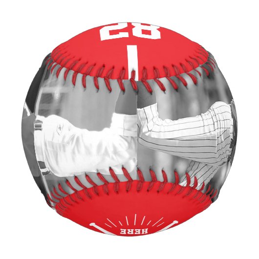 Custom Player Team Logo 2 Photo Red Baseball (Vorderseite)