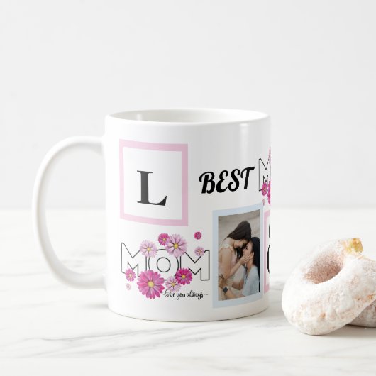 Custom Playful Happy Family Photo Collage  Kaffeetasse (Mit Donut)