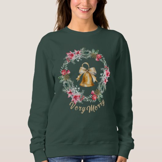 Custom Poinsettia Snowflake Grüne Weihnachtsfeier Sweatshirt (Vorderseite)