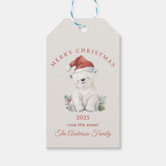 Custom Polar Bären Aquarellfarben Weihnachtsgesche Geschenkanhänger (Vorderseite)