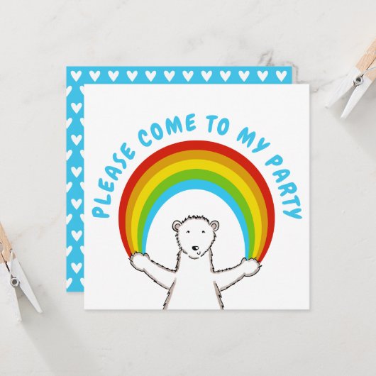 Custom Polar Bear & Rainbow Birthday Einladung (Vorderseite/Rückseite Beispiel)