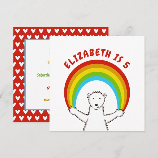 Custom Polar Bear & Rainbow Birthday Einladung (Vorne/Hinten)