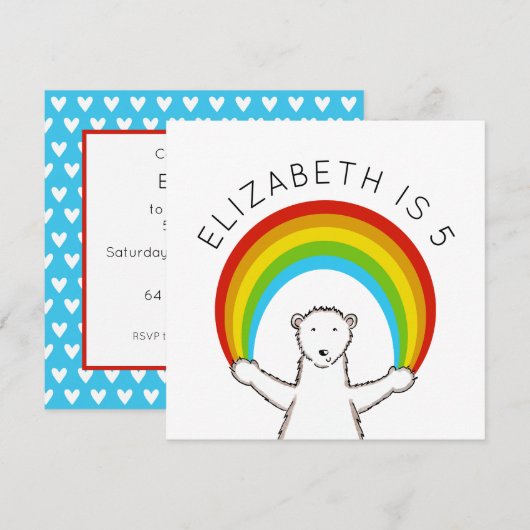 Custom Polar Bear & Rainbow Birthday Einladung (Vorne/Hinten)