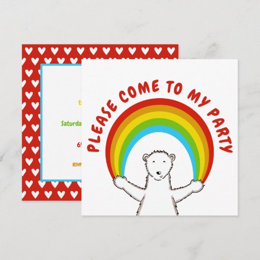 Custom Polar Bear & Rainbow Birthday Einladung (Vorne/Hinten)