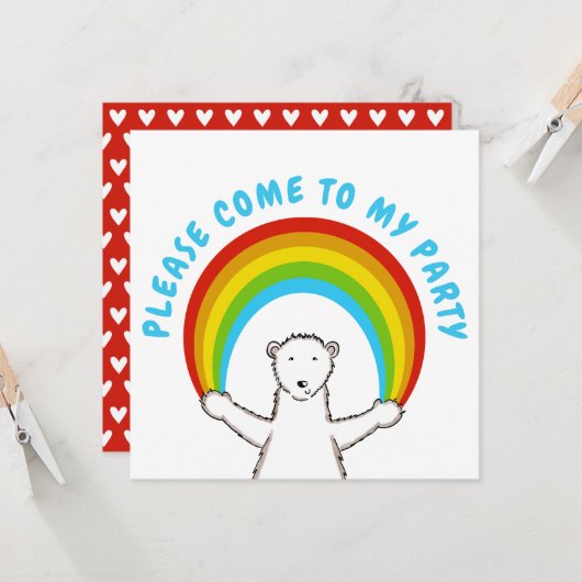 Custom Polar Bear & Rainbow Birthday Einladung (Vorderseite/Rückseite Beispiel)