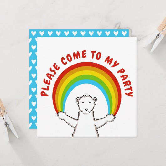 Custom Polar Bear & Rainbow Birthday Einladung (Vorderseite/Rückseite Beispiel)