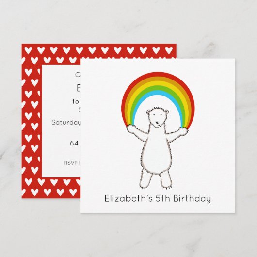 Custom Polar Bear & Rainbow Birthday Einladung (Vorne/Hinten)