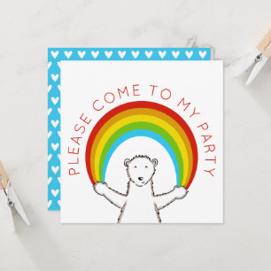 Custom Polar Bear & Rainbow Birthday Einladung