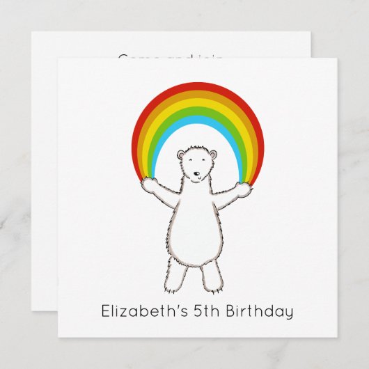 Custom Polar Bear & Rainbow Birthday Einladung (Vorne/Hinten)