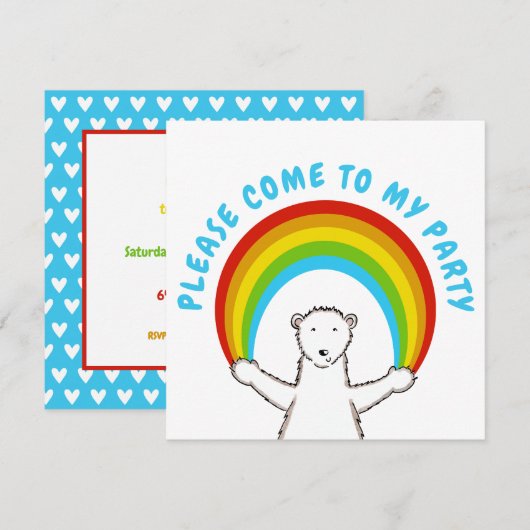 Custom Polar Bear & Rainbow Birthday Einladung (Vorne/Hinten)