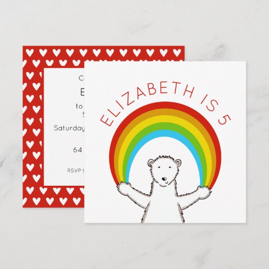 Custom Polar Bear & Rainbow Birthday Einladung (Vorne/Hinten)