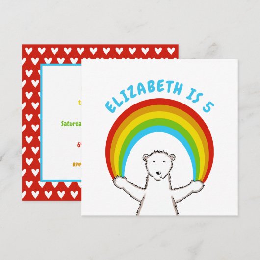 Custom Polar Bear & Rainbow Birthday Einladung (Vorne/Hinten)