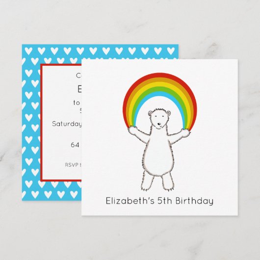Custom Polar Bear & Rainbow Birthday Einladung (Vorne/Hinten)