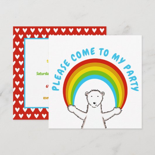 Custom Polar Bear & Rainbow Birthday Einladung (Vorne/Hinten)